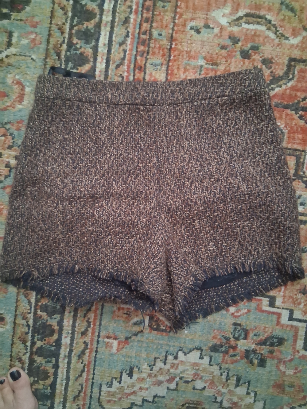 Free People High-Waist Tweed Shorts — Brown with Gold Fleck